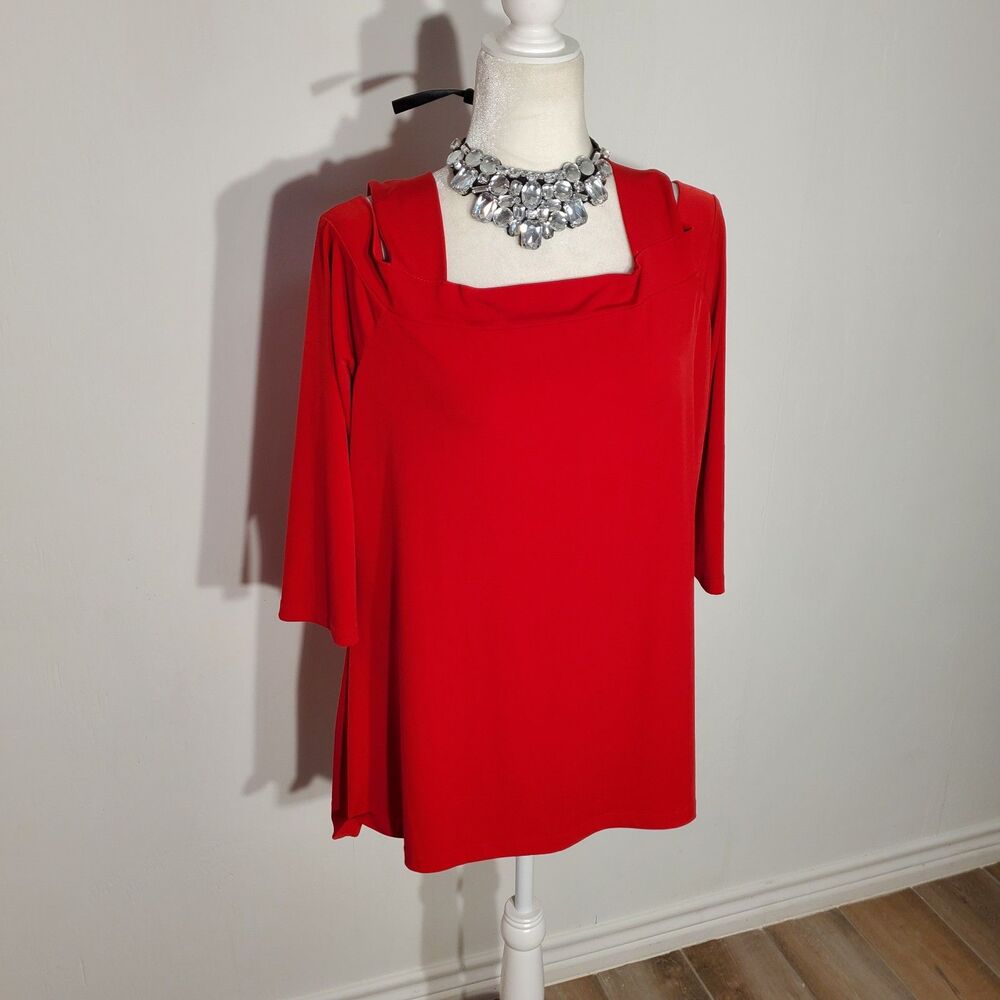 CHICO'S TUNIC RED 3/4 SLEEVE POLY/SPANDEX SIZE 2(M)